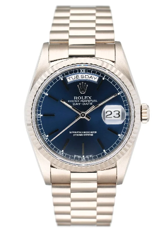 Rolex Day Date 18239 Blue Dial 18K White Gold Mens Watch-Rolex Watch with Automatic Movement -