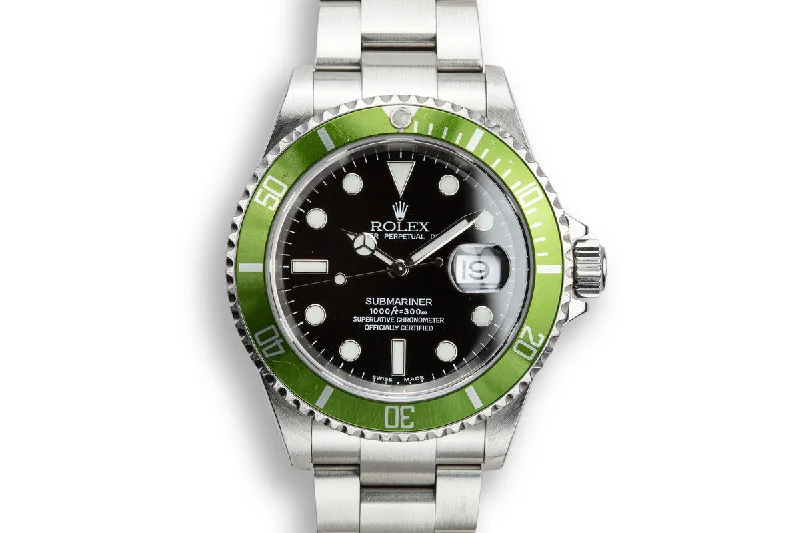 2002 Rolex Anniversary Green Submariner 16610LV MK I Maxi Dial with Box and Papers "Y Serial"-Rolex Watch with Anniversary Edition Features -