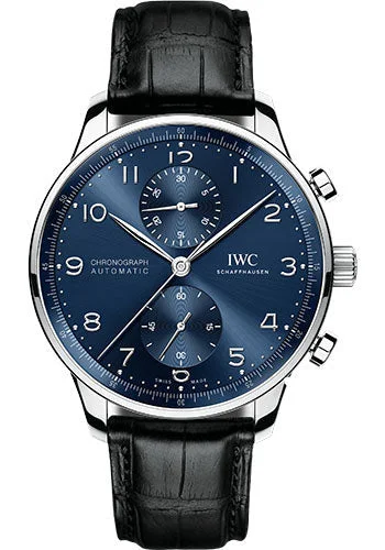 IWC Portugieser Chronograph Watch - 41.0 mm Stainless Steel Case - Blue Dial - Black Alligator Strap - IW371606-IWC Watch with Custom Features -