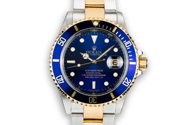 2000 Rolex Two-Tone Submariner 16613 Blue Dial-Rolex Watch with Rose Gold Bezel -