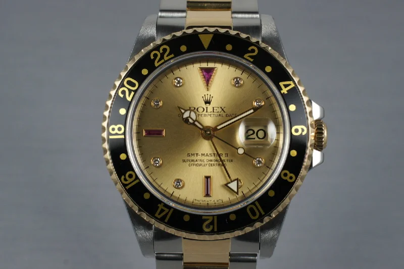 1995 Rolex Two Tone GMT II 16713 with Champagne Serti Dial-Rolex Watch with Professional Design -