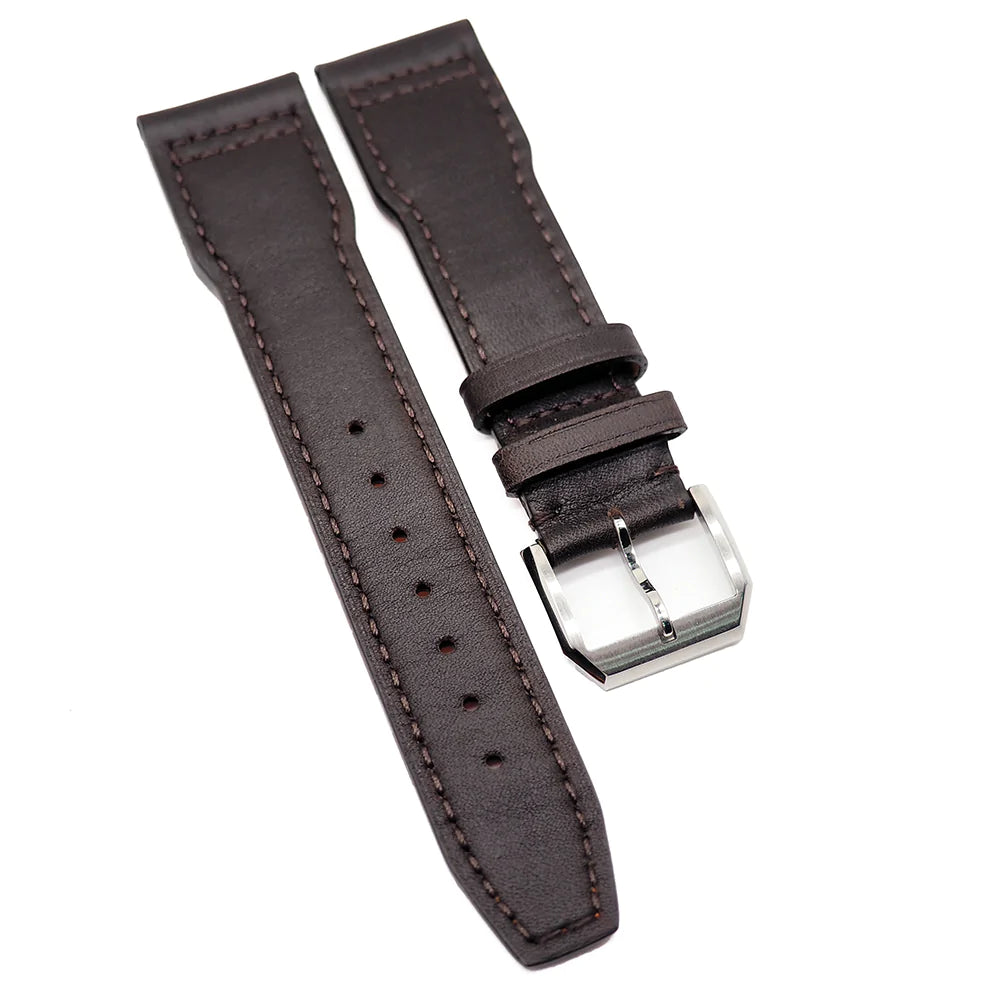 20mm, 21mm Pilot Style Chocolate Brown Calf Leather Watch Strap For IWC, Semi Square Tail-IWC Watch with 500M Water Resistance -