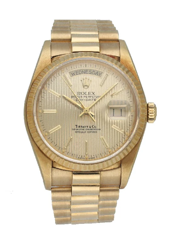 Rolex Oyster Perpetual Day-Date President 18038 Tiffany Tapestry Dial Men's Watch-Rolex Watch with Chronograph -