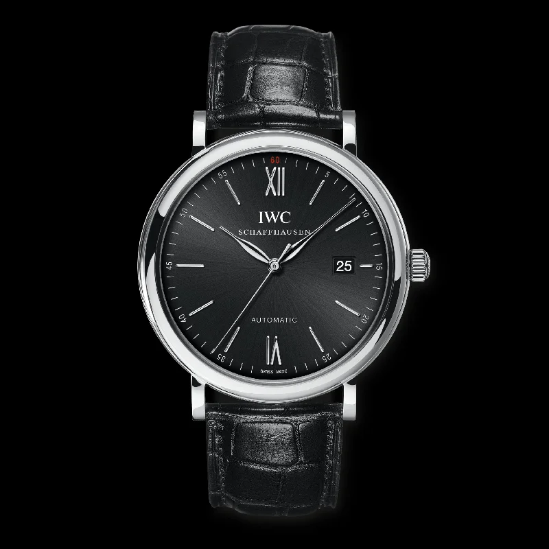 IWC Portofino Automatic Watch, 40mm Black Dial, IW356502-IWC Watch with Transparent Caseback -