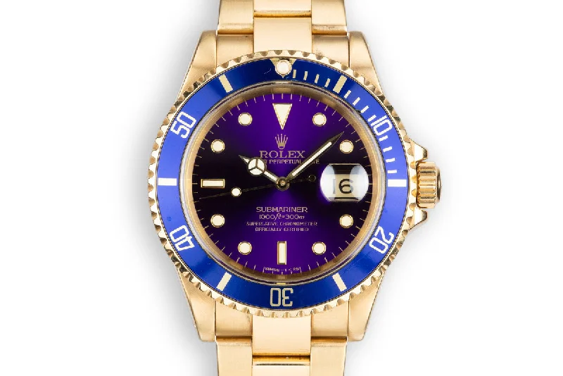 1989 Rolex 18K YG Submariner 16618 Purple Dial-Rolex Submariner Watch -