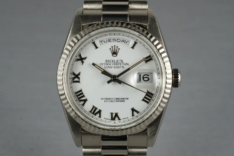 1999 Rolex WG Day-Date 18239 with White Roman Dial-Rolex Watch with Gold and Steel Case -