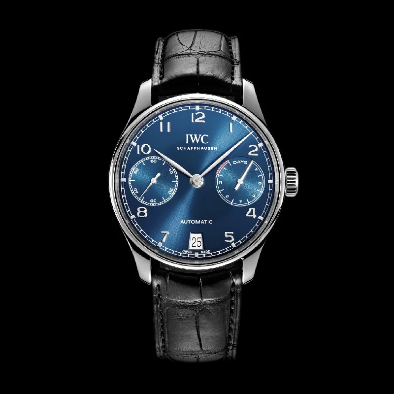 IWC Portugieser Automatic Watch, 42.3mm Blue Dial, IW500710-IWC Watch with Rose Gold and Stainless Steel Case -