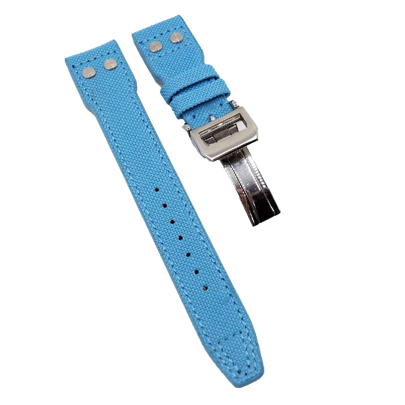 22mm Pilot Style Sky Blue Nylon Watch Strap For IWC, Rivet Lug, Semi Square Tail-IWC Watch for Special Editions -