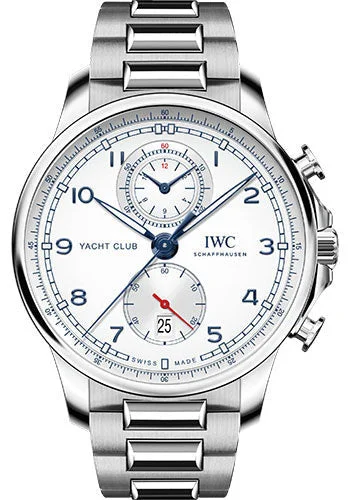 IWC Portugieser Yacht Club Chronograph - Stainless Steel Case - Silver-Plated Dial - Stainless Steel Strap - IW390702-IWC Watch with Polished Steel Bracelet -