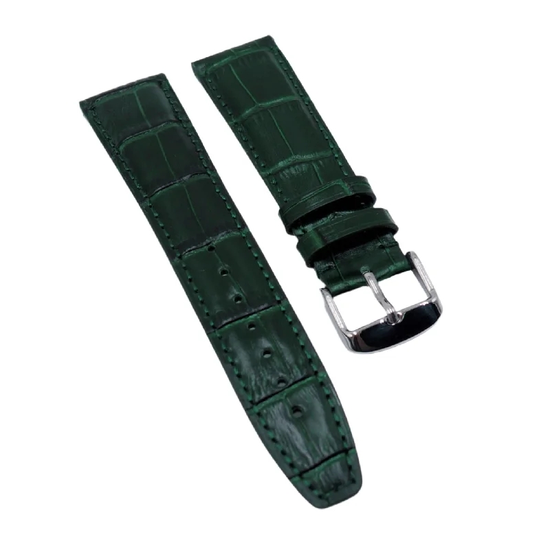 20mm, 21mm Dark Green Alligator Embossed Calf Leather Watch Strap For IWC-IWC Watch with Transparent Crystal -