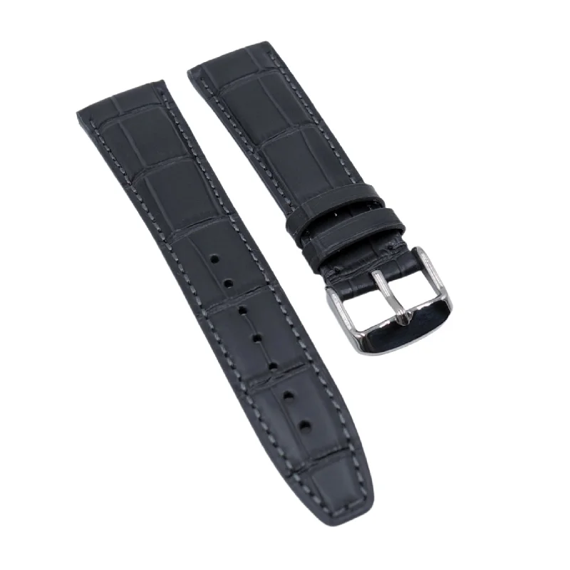 20mm, 21mm Dark Gray Alligator Embossed Calf Leather Watch Strap For IWC-IWC Watch with Modern Pilot’s Dial -