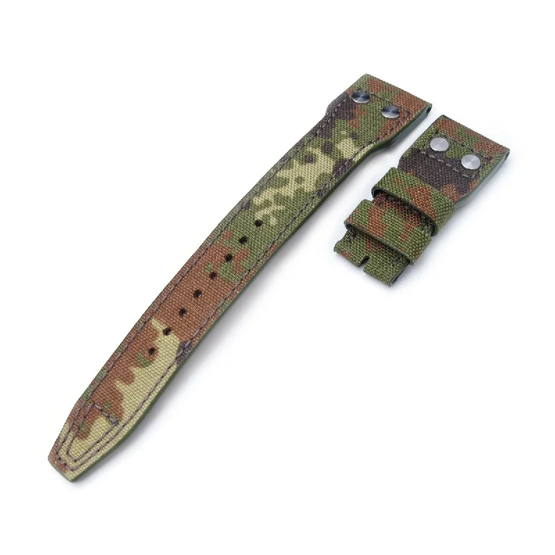 22mm MiLTAT Forest Camo Nylon Replacement Strap compatible with IWC Big Pilot, Rivet Lug-IWC Watch with Multiple Complications -