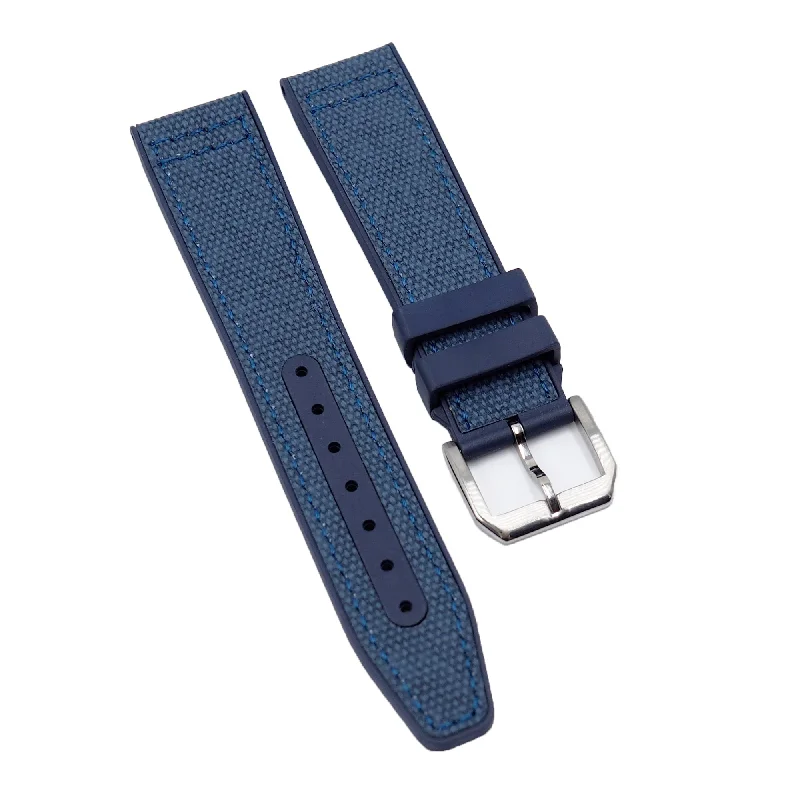 20mm, 21mm Pilot Style Hybrid Blue Nylon FKM Rubber Watch Strap For IWC, Semi Square Tail-Buy IWC Watches Online -