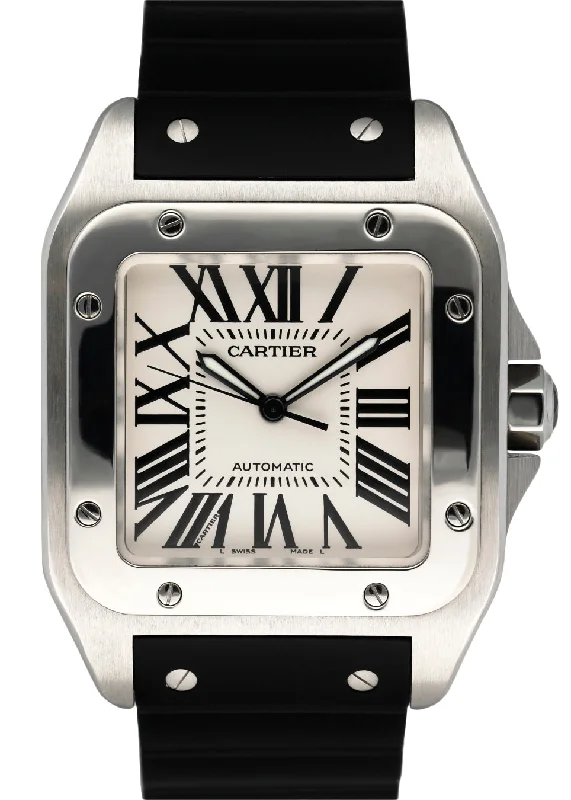 Cartier Santos-100  W20073X8 Mens Watch Box & Papers-Cartier Watch with Adjustable Bezel -