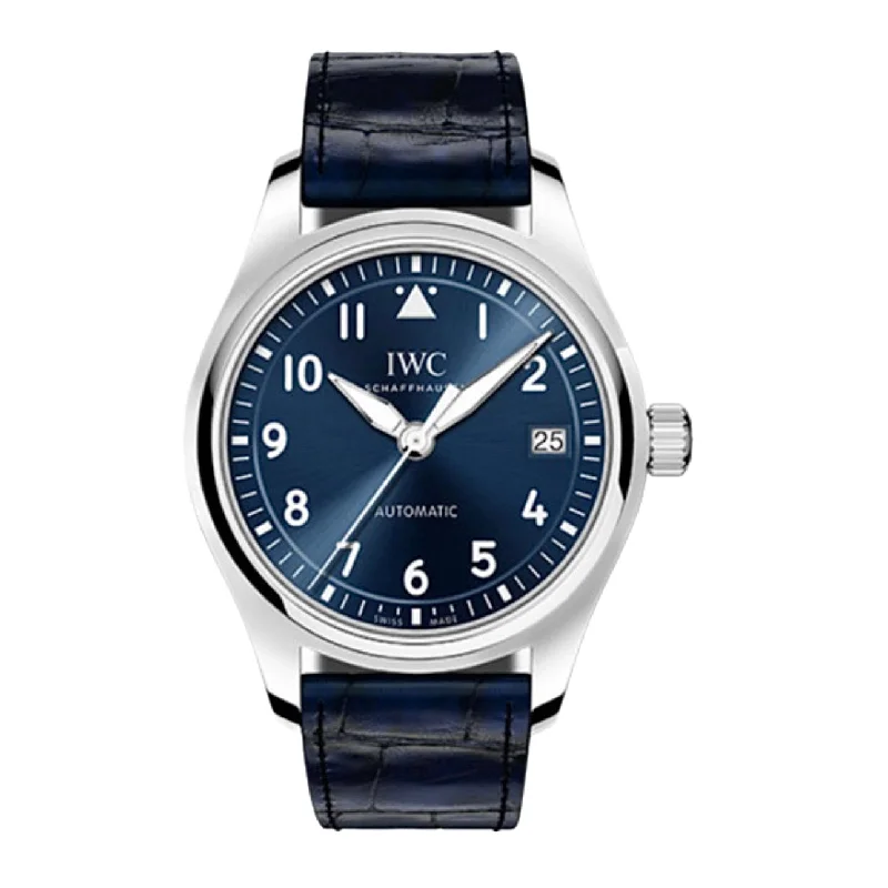 IWC Pilots 36mm - Ref: IW324008 - Blue Index Dial, Blue Alligator Leather Strap-IWC Watch with Multifunctional Display -