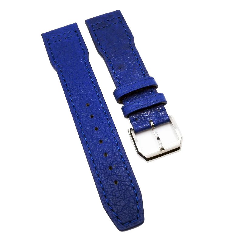 21mm Pilot Style Blue Ostrich Leather Watch Strap For IWC, Semi Square Tail-IWC Watch for Rare Watch Enthusiasts -