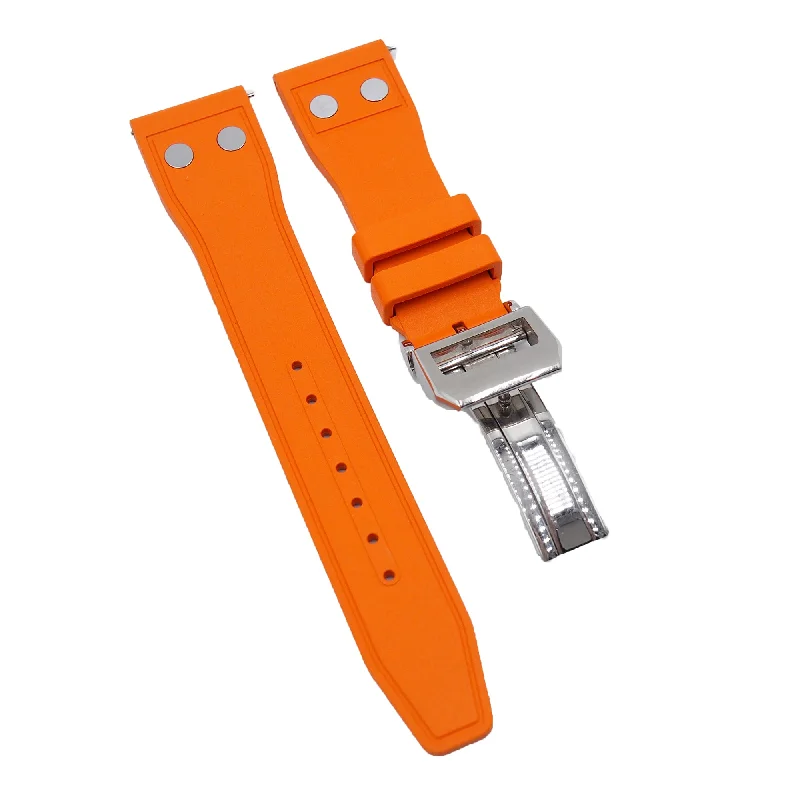 20mm, 21mm, 22mm Pilot Style Orange FKM Rubber Watch Strap For IWC, Rivet Lug, Semi Square Tail, Quick Release Spring Bars-IWC Watch with High-End Mechanical Movement -