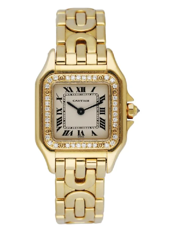 Cartier Panthere 1280 18K Yellow Gold  Diamond Bezel Art Deco Ladies Watch-Cartier Watch with Gold and Steel Case -