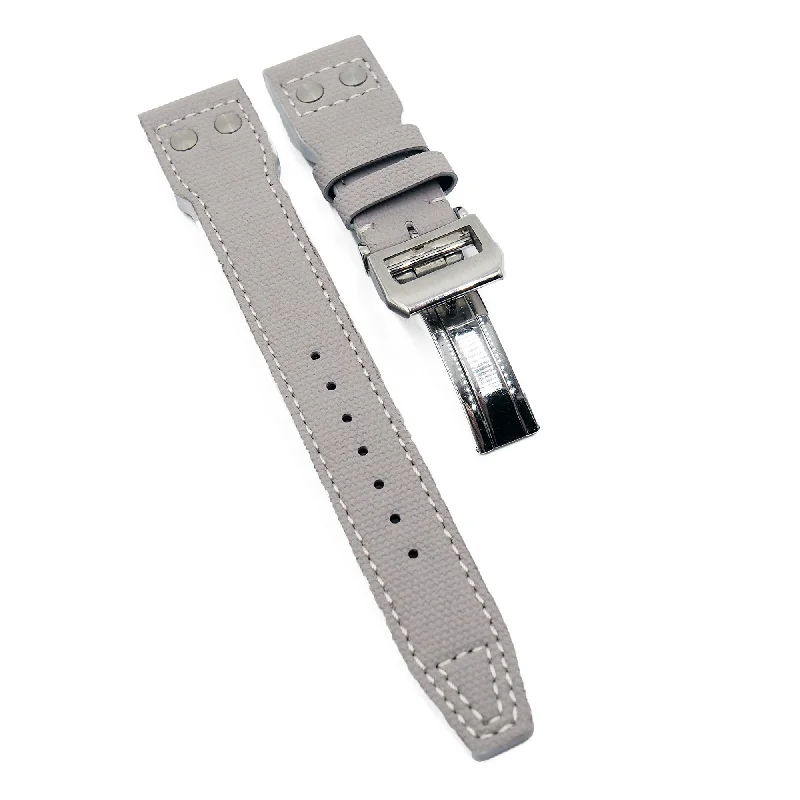 22mm Pilot Style Gray Canvas Watch Strap For IWC, Rivet Lug, Semi Square Tail-IWC Watch with Swiss Craftsmanship -