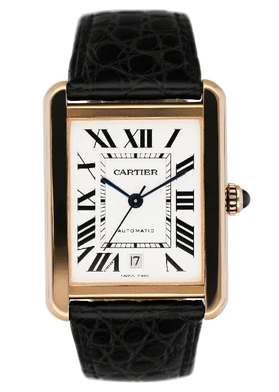 Cartier Tank Solo XL W5200026 18K Rose Gold Mens Watch-Cartier Watch with Swiss Quartz Movement -