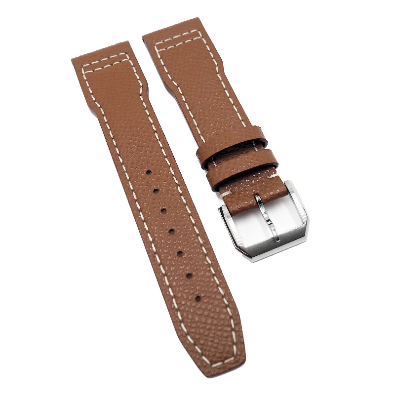 21mm Pilot Style Clay Orange Cross-Embossed Calf Leather Watch Strap For IWC, Semi Square Tail-IWC Watch for Ultimate Timekeeping -