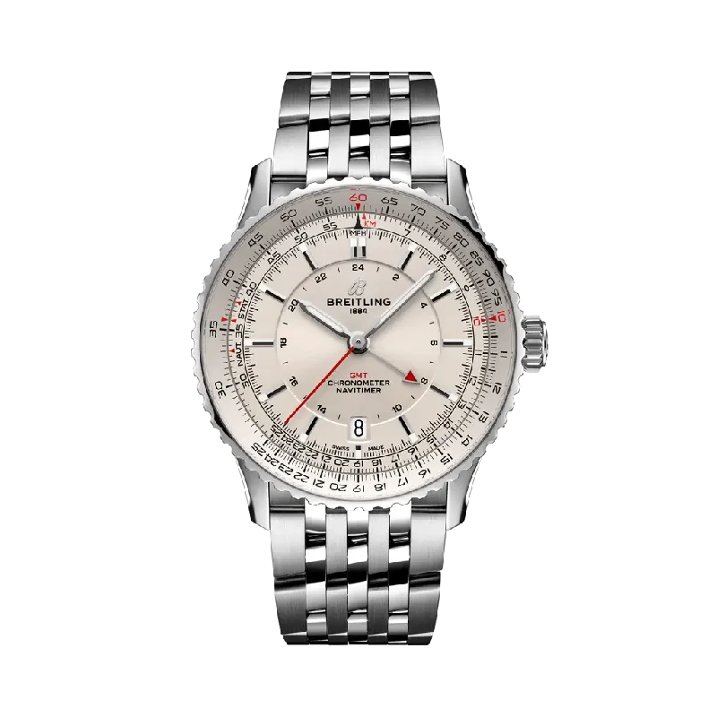 Breitling Navitimer Automatic GMT 41 mm White Dial Stainless Steel Bracelet A32310211G1A1-Breitling Watch with Swiss Chronograph Movement -