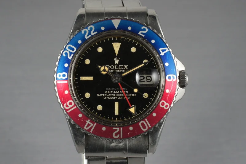 1960 Rolex GMT 1675 PCG Serpico Y Laino Dial-Rolex Watch with Recessed Hour Markers -