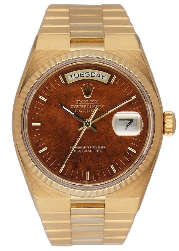 Rolex Day Date Oysterquartz 19018 18K Yellow Gold Wood Dial Mens Watch-Rolex Watch for High-End Gifting -