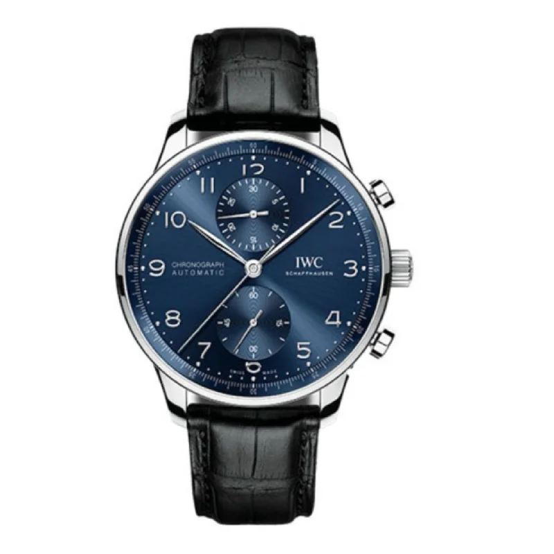 IWC Portugieser 41mm - Ref: IW371606 - Blue Arabic Dial, Black Alligator Leather Strap-IWC Watch with Power Reserve Indicator -