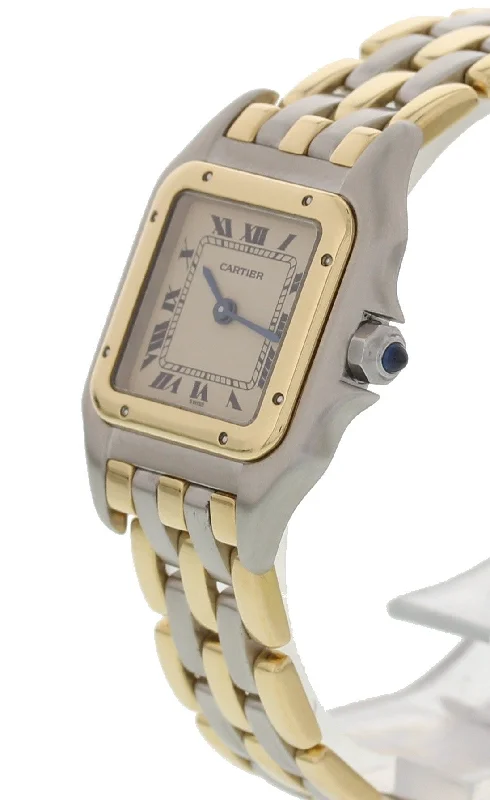 Cartier Panthere 18K YG & Steel 112000 R-Cartier Watch with Green Dial -