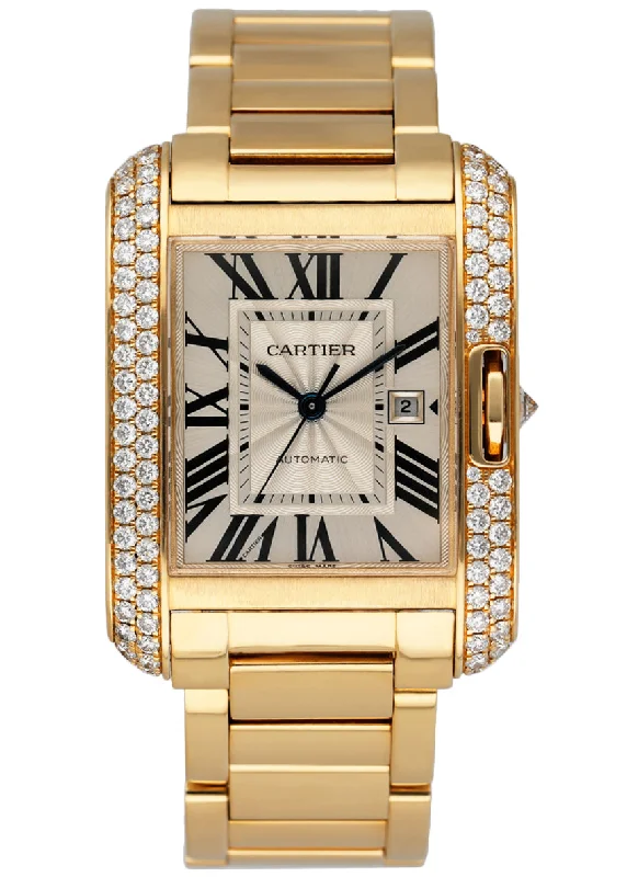 Cartier Tank Anglaise  WT100006 18K Yellow Gold Diamond-Cartier Watch with Bright Sapphire Dial -