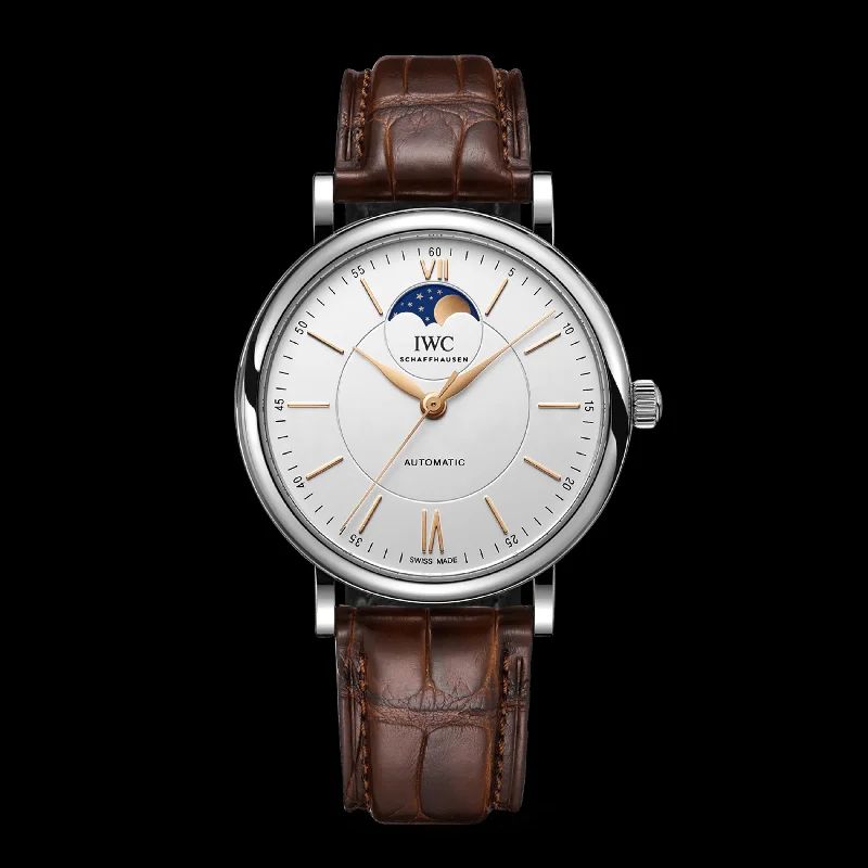 IWC Portofino Automatic Moon Phase 37 Watch, 37mm White Dial, IW459401-IWC Watch with Black Ceramic Case -