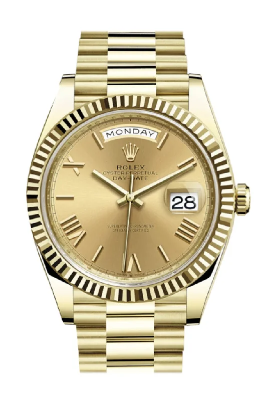 Rolex Day-Date 40 Champagne Roman Dial 18K Yellow Gold President Automatic Men's Watch 228238-Rolex Watches for Sale -