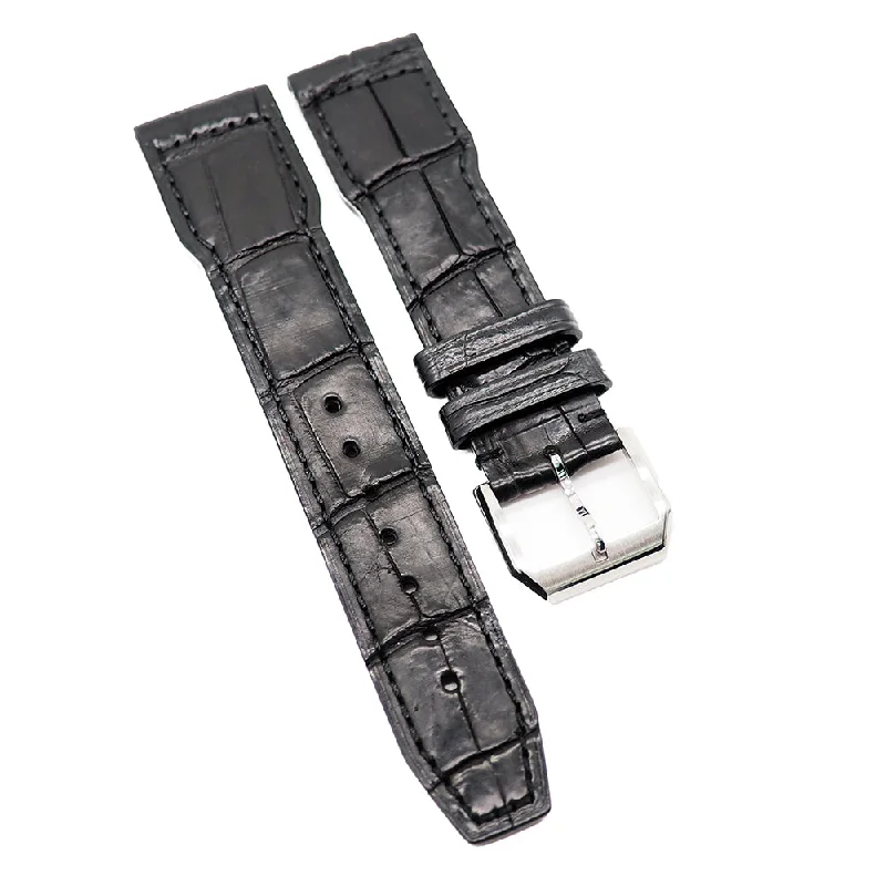 21mm Pilot Style Black Alligator Leather Watch Strap For IWC, Semi Square Tail-IWC Watch with Complicated Movements -