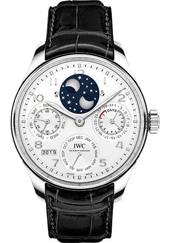 IWC Portugieser Perpetual Calendar Limited Edition of 250 Watch - 44.2 mm Platinum Case - Silver Dial - Black Alligator Strap - IW503406-IWC Watch with Sapphire Crystal -