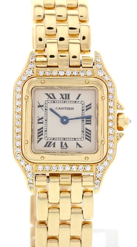 Cartier Panthere 18k Diamond Ladies Watch-Cartier Watch with Black Dial -