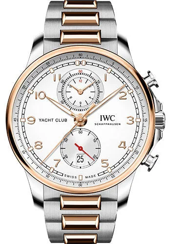 IWC Portugieser Yacht Club Chronograph - Stainless Steel Case - Silver-Plated Dial - 18 Ct 5N Gold And Stainless Steel Bracelet - IW390703-IWC Watch with Blue Ceramic Bezel -