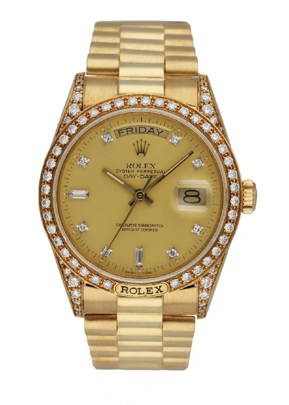 Rolex Day Date 18138 18K Yellow Gold Factory Diamond Dial Men's Watch-Rolex Watch with 300M Water Resistance -