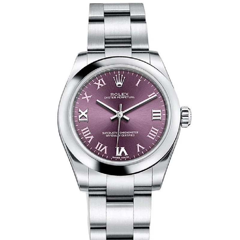 ROLEX Oyster Perpetual 31 Red Grape Roman Dial Steel Ladies Watch 177200-Rolex Watch with Swiss Craftsmanship -