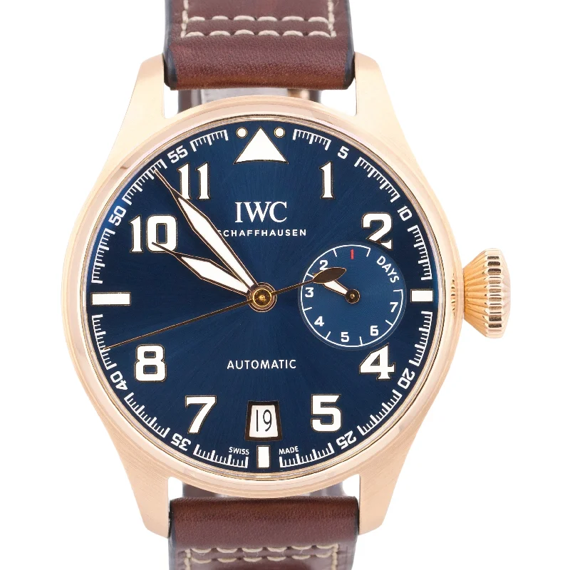 PAPERS IWC Big Pilot Le Petite Prince BLUE 18K Rose Gold 46mm IW500909 BOX-IWC Watch with Diamond Bezel -