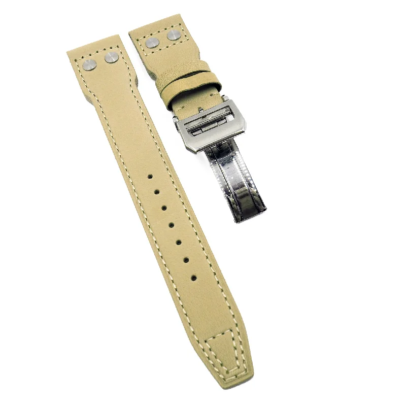 22mm Pilot Style Khaki Calf Leather Watch Strap For IWC, Rivet Lug, Semi Square Tail-IWC Watch for High-End Craftsmanship -