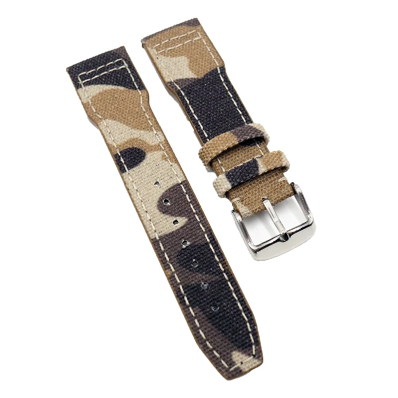 20mm, 21mm Pilot Style Camouflage Brown Nylon Watch Strap For IWC, Semi Square Tail-IWC Watch with Black Dial -