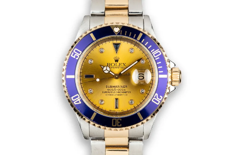 1995 Rolex Two-Tone Submariner 16613 with Champagne Serti Dial-Rolex Watch for Corporate Style -