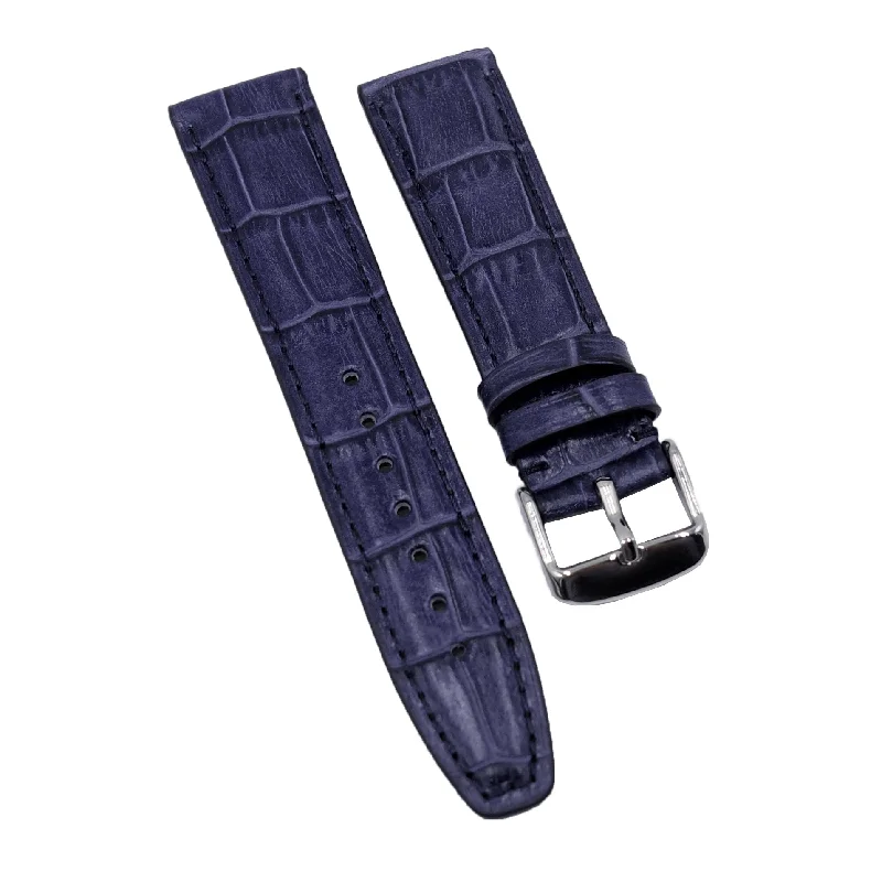 20mm, 21mm, 22mm Berry Blue Alligator Embossed Calf Leather Watch Strap For IWC-IWC Watch with Exquisite Detailing -