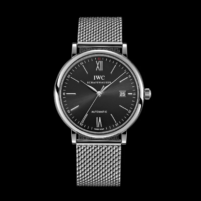 IWC Portofino Automatic Watch, 40mm Black Dial, IW356506-IWC Watch with Rubber Strap -