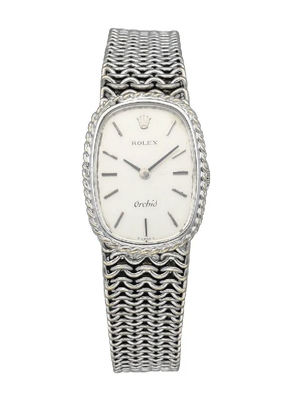 Rolex Orchid 18k White Gold Vintage Ladies Watch-Rolex Watch with Date and Day Display -