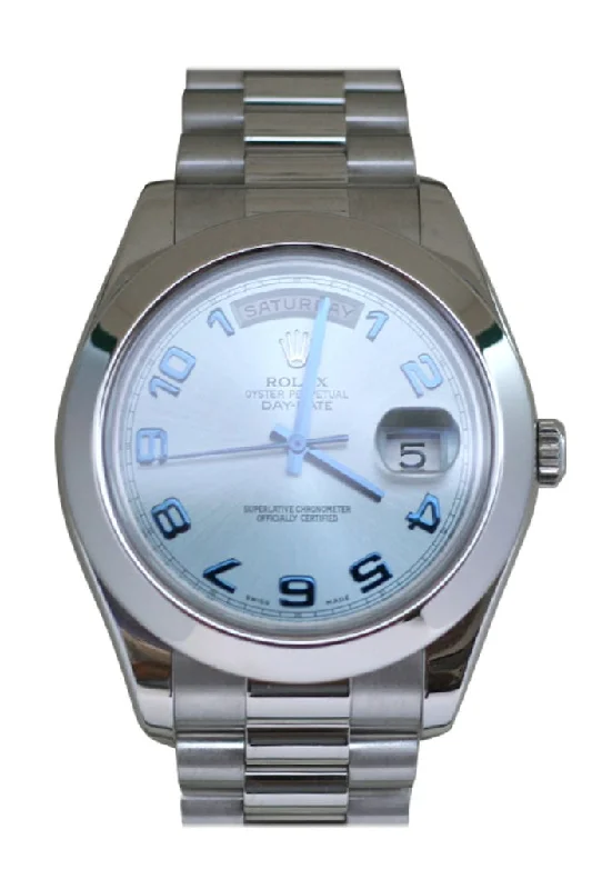 Rolex Day Date II 41 Ice Blue Arab Dial Platinum President Automatic Men's Watch 218206-Rolex Watch with Date and Day Display -