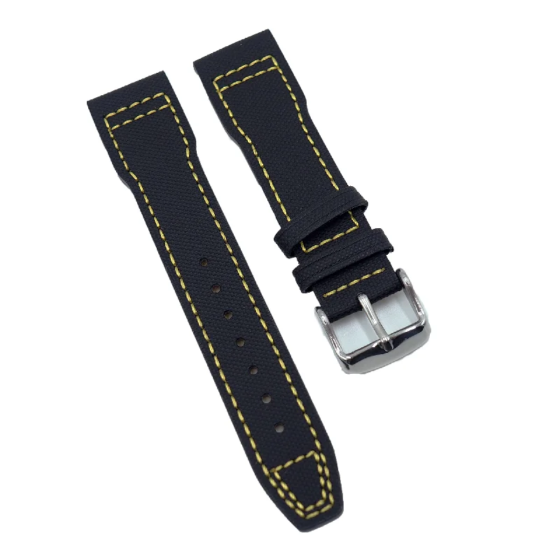 20mm, 21mm Pilot Style Black Fiber Watch Strap For IWC, Yellow Stitching, Semi Square Tail-IWC Watch with Full Set of Accessories -