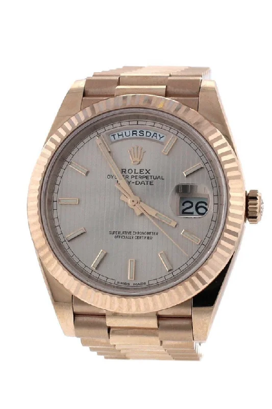 Rolex Day-Date 40 Sundust Stripe Dial 18K Everose Gold Men's Watch 228235 DC-Rolex Explorer Watch -