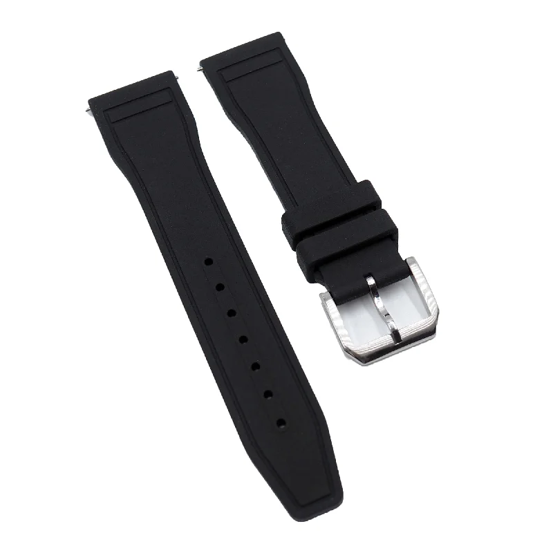 20mm, 21mm, 22mm Pilot Style Black FKM Rubber Watch Strap For IWC, Semi Square Tail, Quick Release Spring Bars-IWC Watch for Travel and Adventure -